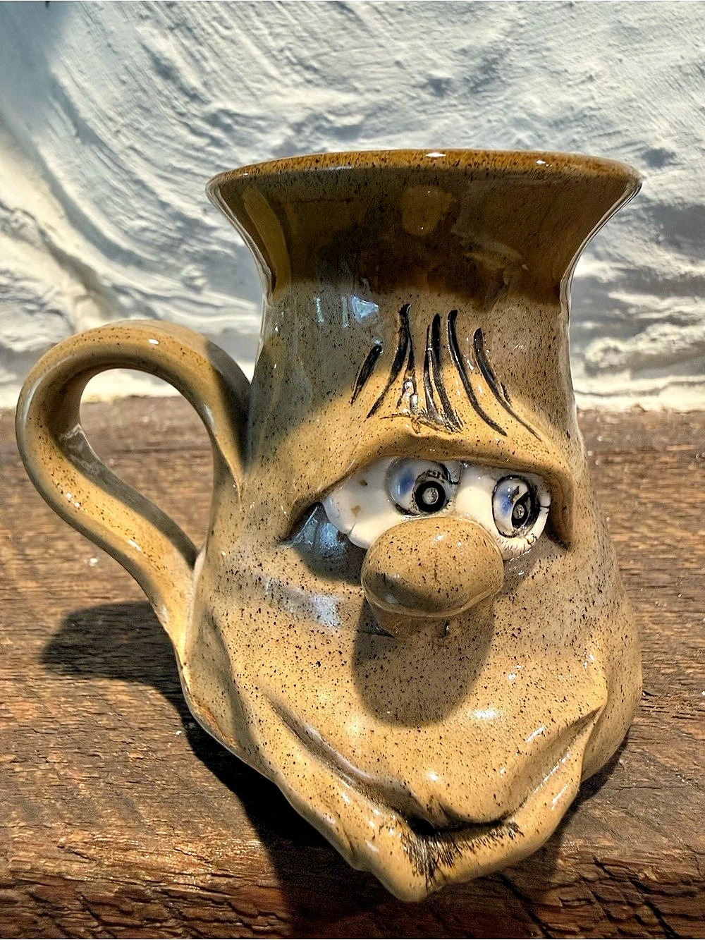 Vintage Handmade Studio Pottery Face Mug | Whimsical Folk Art Character Coffee C